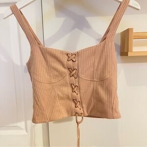 NWT Forever 21 Ribbed Peach Corset Tank Top With Tie Front Detail Size Medium